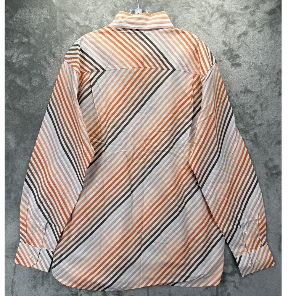 Perry Ellis Mens Melon Orange Diagonal Stripe Button Down Shirt Large NWT - Picture 2 of 8